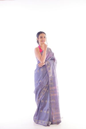 Golden Zari Purple Raw Silk Saree
