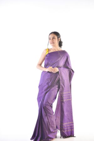 Golden Strips Purple South Silk Saree